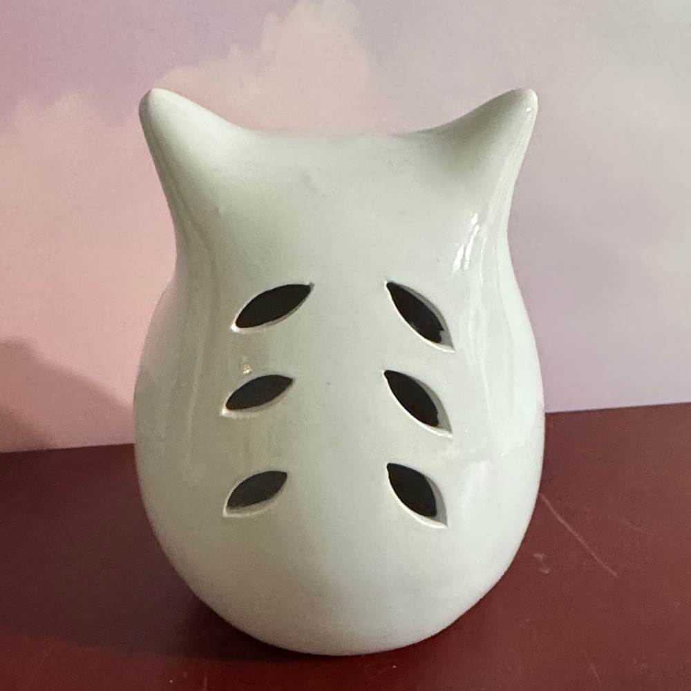 Ceramic Owl Figurine in White and Silver - Picture 4 of 8